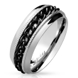 316Steel Prsten z  oceli s řetízkem po obvodu Barva: Černá, Velikost prstenu: 56 mm