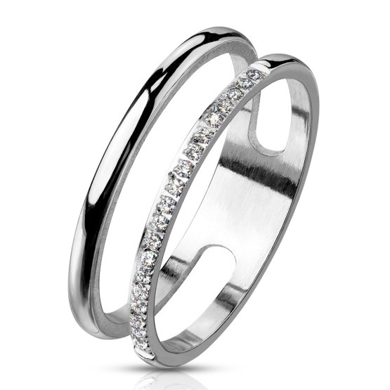 316Steel Dvojitý prsten z oceli s kamínky Velikost prstenu: 56 mm