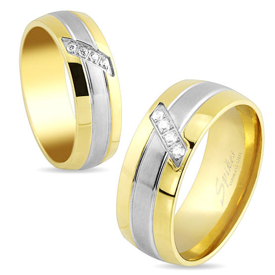 316Steel Prsten z chirurgické oceli zlato stříbrný Velikost prstenu: 61 mm